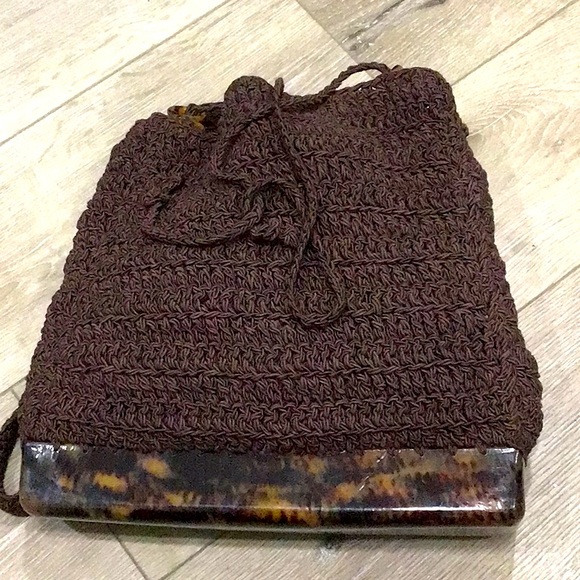 Carrie Forbes Brown Macrame Crochet Woven Tortoise Shell Backpack - Picture 10 of 12